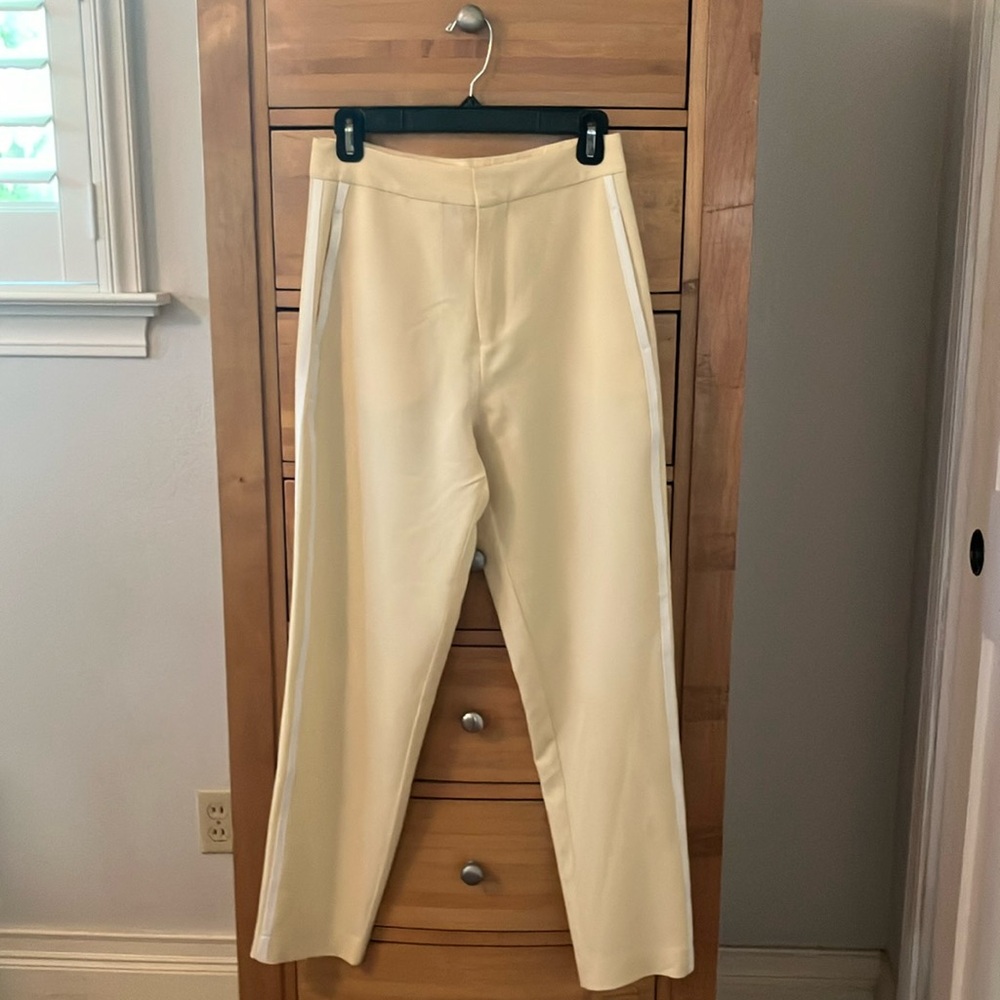 Habitual soft yellow dress pants with double white side stripes